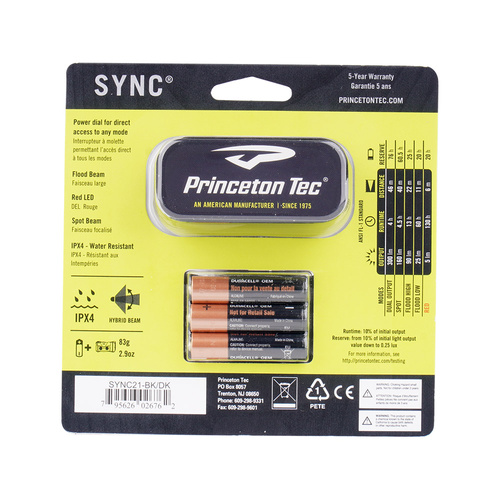 Princeton Tec - Sync-Stirnlampe - 300lm - Schwarz - SYNC21-BK/DK