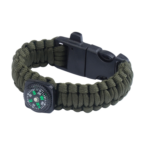 101 Inc. - Survival-Armband mit Kompass, Pfeife und Feuerstein - 8" - Grün OD - JYFPB03