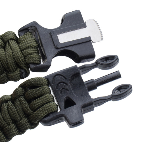 101 Inc. - Survival-Armband mit Kompass, Pfeife und Feuerstein - 8" - Grün OD - JYFPB03