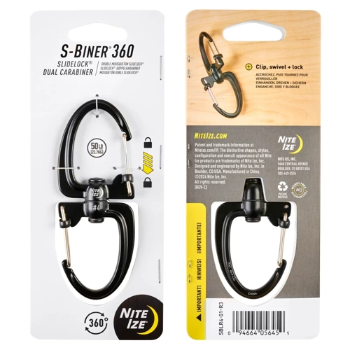 Nite Ize - Karabiner S-Biner 360 SlideLock Dual Carabiner #4 - Schwarz - SBLR4-01-R3