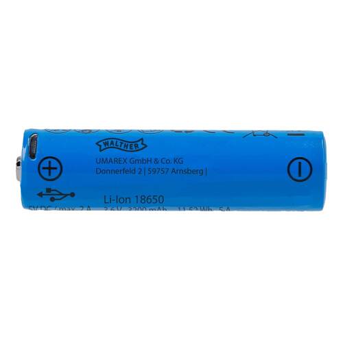 Walther - ICR 18650 Wiederaufladbare Batterie - 3,7 V - USB - 3200 mAh - 3.7133