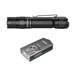 Fenix - Tactical Flashlight PD36R Pro LED with 5000 mAh Battery + E03R V2.0 Key Ring Flashlight - 2800 lm - Black/Grey - PD36R Pro+E03R grey