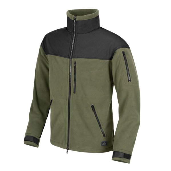 green and black fleece jacket