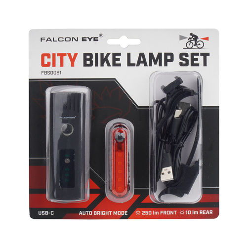 Falcon Eye - Bicycle Lamp Set City - 250 lm/10 lm - Black/Red - FBS0081