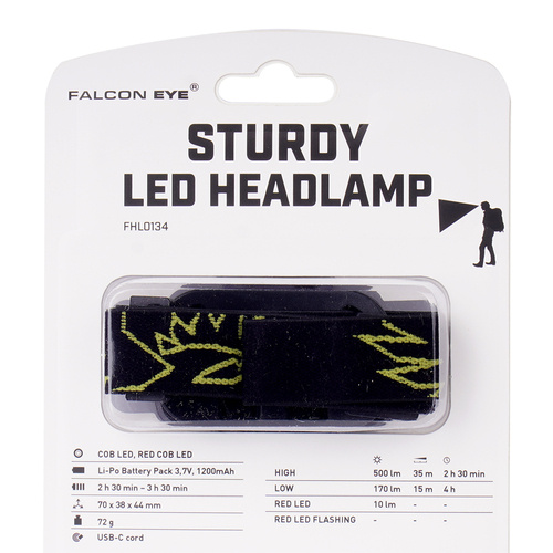 Falcon Eye - Headlamp Sturdy - 500lm - USB-C - Black - FHL0134