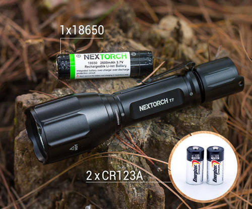 NEXTorch - T7 V2.0 LED Tactical Flashlight with 2600 mAh Battery - Hunting Set - 1300 lm - Black - T7 HUNTING SET V2.0
