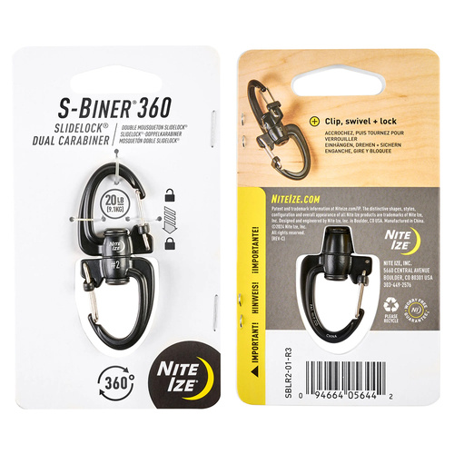 Nite Ize - S-Biner 360 SlideLock Dual Carabiner #2 - Black - SBLR2-01-R3