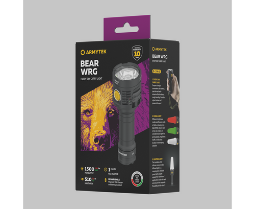 Armytek - Latarka LED Bear WRG - Ładowarka magnetyczna - 1500 lm - 510 m - Czarna - F09901C